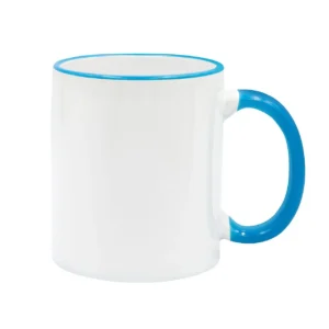 CANECA CERAMICA  ALÇA E BORDA AZUL CLARO 325ML PARA SUBLIMAÇÃO -FLY - Unidade