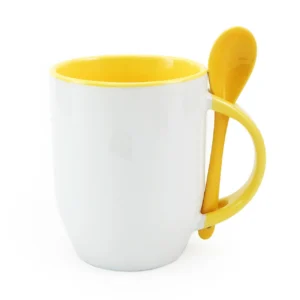 CANECA CERAMICA COM COLHER INTERIOR E ALÇA AMARELA 325ML - JKB - Unidade