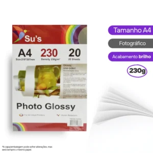 PAPEL FOTOGRAFICO 230G A4 GLOSSY COM 20 FOLHAS - SU`S -  Unidade