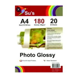 PAPEL FOTOGRAFICO 180G A4 GLOSSY C/ 20 FOLHAS - SU´S Unidade