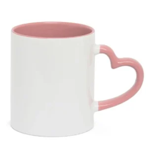 CANECA CERAMICA  INTERIOR E ALÇA CORAÇÃO ROSA  325ML PARA SUBLIMAÇÃO - FLY - Unidade