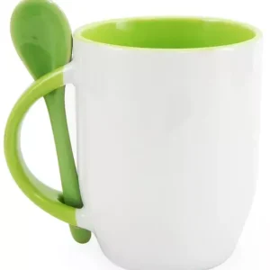 CANECA DE COLHER INTERIOR E ALÇA VERDE CLARO 325ML PARA SUBLIMAÇÃO - JKB - Unidade