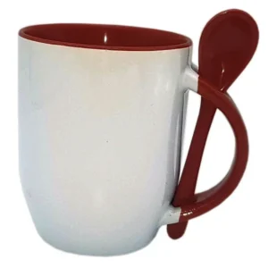 CANECA CERAMICA COM COLHER INTERIOR E ALÇA MARROM 325ML PARA SUBLIMAÇÃO - JKB - Unidade