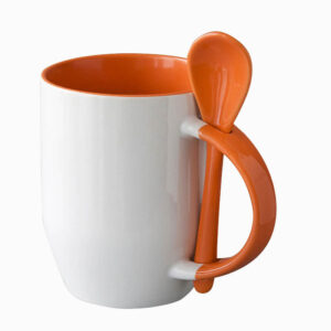 CANECA CERAMICA COM COLHER INTERIOR E ALÇA LARANJA 325ML PARA SUBLIMAÇÃO - JKB - Unidade