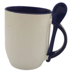 CANECA CERAMICA COM COLHER INTERIOR E ALÇA AZUL ESCURO 325ML PARA SUBLIMAÇÃO- JKB - Unidade