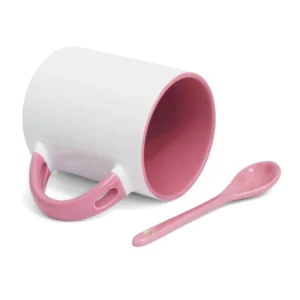 CANECA CERAMICA CILINDRICA COM COLHER INTERIOR E ROSA PARA SUBLIMAÇÃO - JKB - Unidade