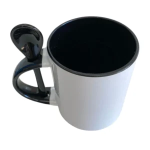 CANECA CERAMICA CILINDRICA COM COLHER INTERIOR E ALÇA PRETA 325ML PARA SUBLIMAÇÃO - JKB - Unidade