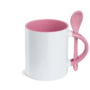 CANECA CILÍNDRICA  INTERIOR E ALÇA ROSA COM COLHER 325ML PARA SUBLIMAÇÃO - FLY -  Unidade