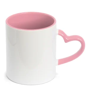 CANECA CERAMICA INTERIOR E ALÇA CORAÇÃO ROSA BEBÊ 325ML PARA SUBLIMAÇÃO - X-CLOUR - Unidade