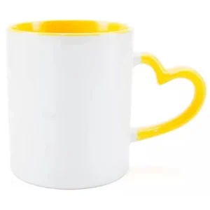 CANECA CERAMICA INTERIOR E ALÇA AMARELA 325ML PARA SUBLIMAÇÃO - JKB - Unidade