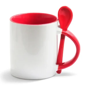 CANECA CERAMICA CILINDRICA INTERIOR E ALÇA VERMELHA 325ML PARA SUBLIMAÇÃO - FLY - Unidade