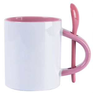 CANECA CERAMICA CILINDRICA COM COLHER INTERIOR E ROSA PARA SUBLIMAÇÃO - JKB - Unidade