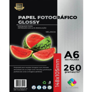 PAPEL FOTOGRAFICO GLOSSY 260G 10X15 COM 100 FOLHAS - X-COLOUR - Unidade.