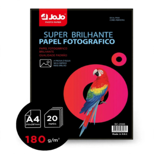 PAPEL FOTOGRAFICO 180G GLOSSY A4 COM 20 FOLHAS - JOJO - Unidade.