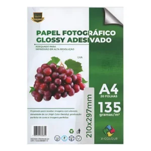 PAPEL  FOTOGRAFICO GLOSSY ADESIVO 135G A4  COM 20 FOLHAS- X-COLOUR - Unidade