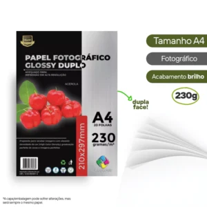 PAPEL FOTOGRAFICO GLOSSY A4 230G DUPLA-FACE  COM 20 FOLHAS - X-COLOUR - Unidade