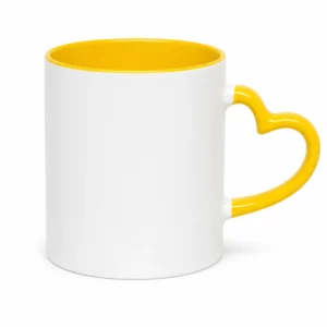 CANECA CERAMICA INTERIOR E ALÇA CORAÇÃO AMARELA 325ML PARA SUBLIMAÇÃO - JKB - Unidade