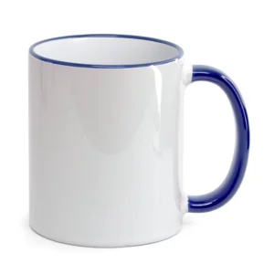 CANECA CERAMICA  ALÇA E BORDA AZUL ESCURO 325ML PARA SUBLIMAÇÃO - FLY - Unidade