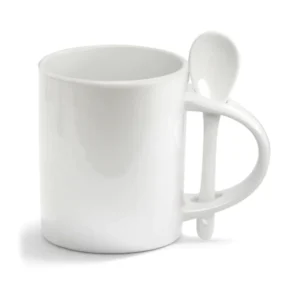 CANECA CERAMICA CILINDRICA BRANCA COM COLHER 325ML PARA SUBLIMAÇÃO - DEKO - Unidade
