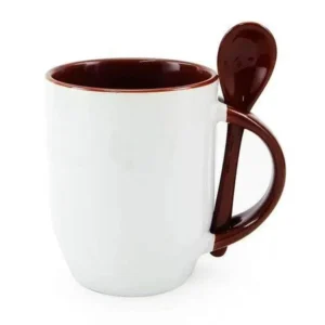 CANECA CERAMICA COM COLHER INTERIOR E ALÇA MARROM 325ML PARA SUBLIMAÇÃO - JKB - Unidade